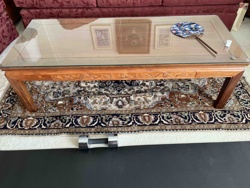 East Asian Style Carved Wood and Glass Top Coffee Table