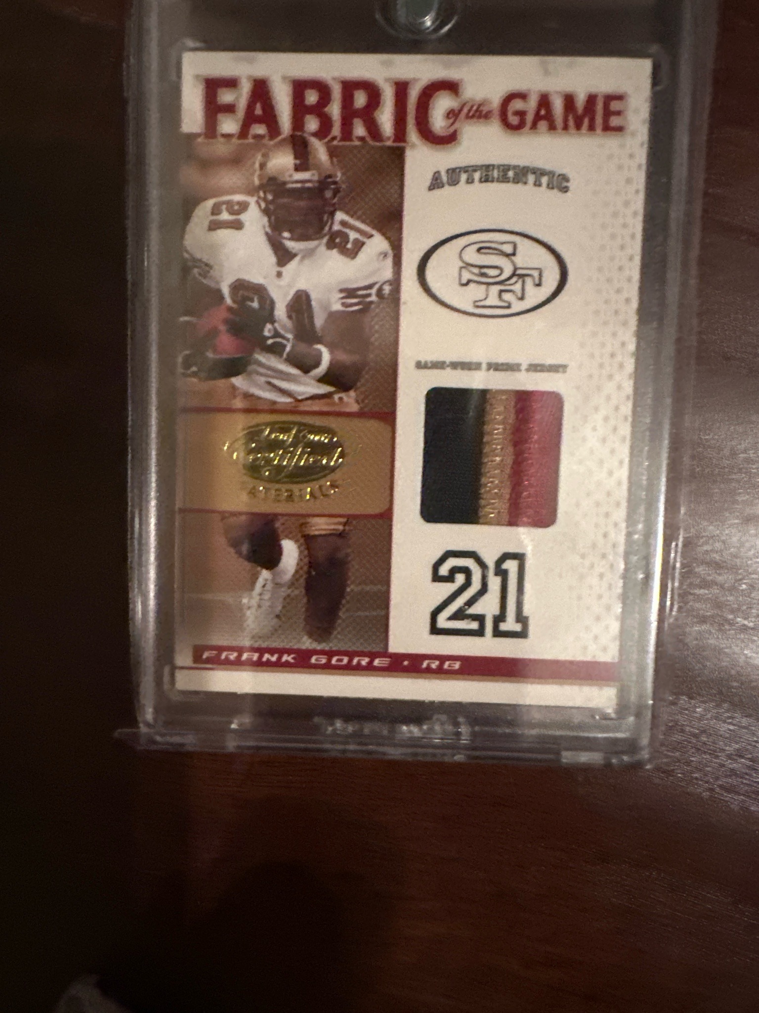 Submitted photo of Frank Gore Fabric of the Game trading card (not authenticated)