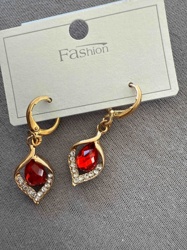 Red Gemstone and Pave Dangle Earrings
