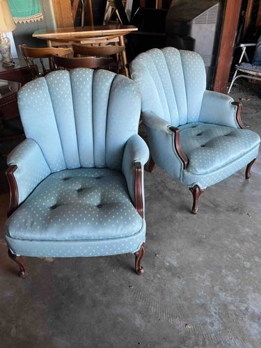 Pair of Vintage Fan-Back Upholstered Armchairs