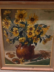 "Sunflower Still Life" Oil Painting by Margit Platen Fried (1965)