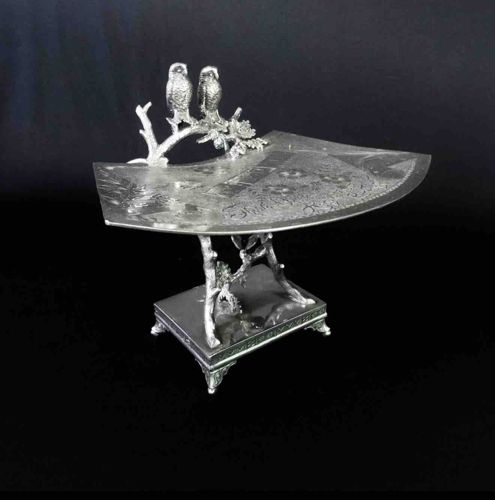Derby Silver Plated Figural Owl Cake Basket or Centerpiece