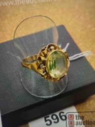 14K Gold Filigree Ring with Green Cabochon Gemstone