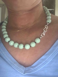 Pale Green Stone Beaded Necklace with Decorative Silver-Tone Clasp