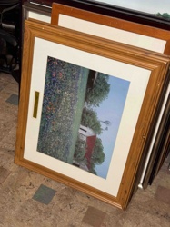 Framed Rural Landscape Print with Wildflowers and Windmill