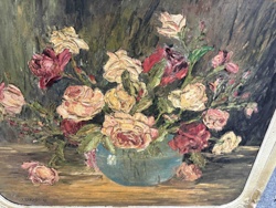 Impressionistic Still Life Oil Painting of Roses in a Bowl