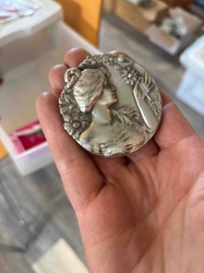 Art Nouveau Style Belt Buckle with Female Profile and Floral Design