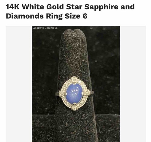 14K White Gold Star Sapphire and Diamond Ring