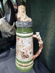 Safari-Themed Lidded Beer Stein with Lion Finial