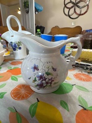 Victorian-Style Ceramic Pitcher with Violet Decal