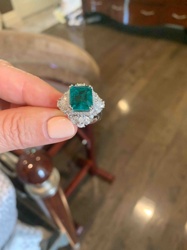 Emerald and Diamond Cluster Ring
