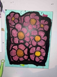 Folk Art Style Flower Painting with Insect