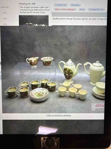 Two English Porcelain Coffee Sets: Royal Staffordshire 'Rural Scenes' and Crown Ducal