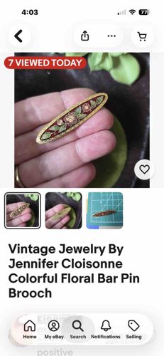 Vintage Jennifer Cloisonné Floral Bar Pin Brooch