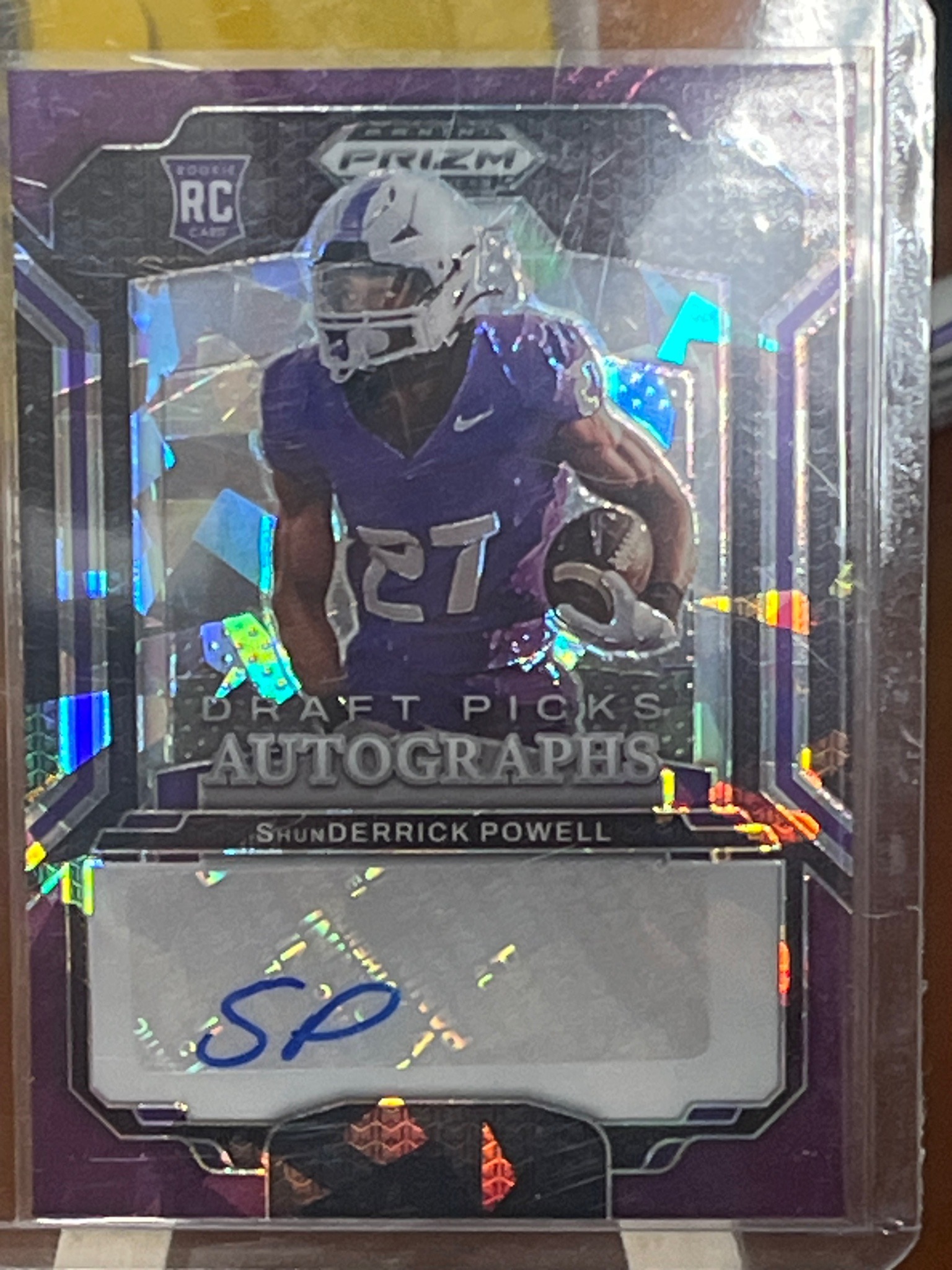 ShunDerrick Powell Panini Prizm Draft Picks Autograph Rookie Card (Purple Cracked Ice Parallel)