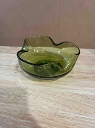 Mid-Century Olive Green Ruffled Glass Bowl/Ashtray