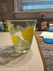 Vintage Clear Glass Tumbler with Yellow Floral Design
