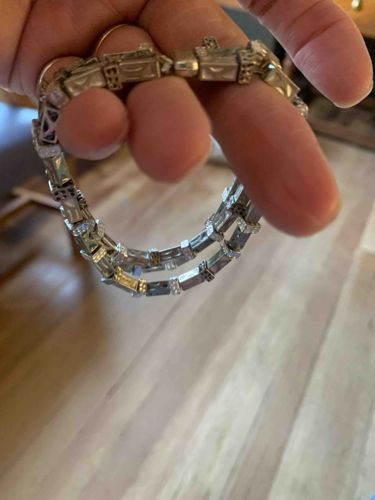 Vintage Art Deco Style Silver-Tone Mother of Pearl and Marcasite Link Bracelet