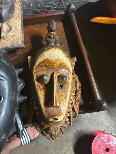 African Tribal Mask with Seated Figure Headdress
