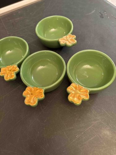 Set of Four Ceramic Dipping Bowls with Hibiscus Handles