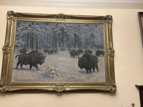 Painting: Bison in a Snowy Forest