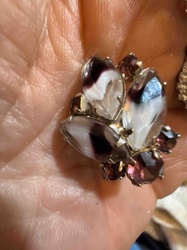 Vintage Purple Swirl Art Glass and Amethyst Rhinestone Clip-On Earring