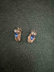 Vintage Gold Tone Blue and Clear Rhinestone Clip-On Earrings