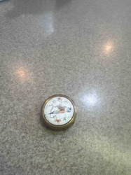 Round Enamel and Brass Trinket Box with Bird Motif