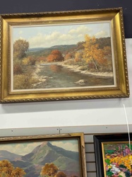 Autumn River Landscape Oil Painting in Ornate Gold Frame