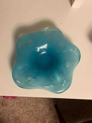Turquoise Blue Organic Art Glass Bowl with Segregated Bubbles
