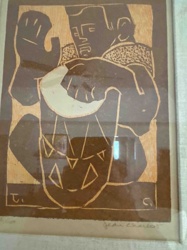 Woodcut Print by Jean Charlot: Figure with Jack-o'-Lantern