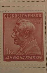 Czechoslovakian 1Kć Stamp featuring Jan Evangelista Purkynė