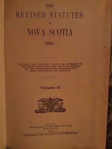 The Revised Statutes of Nova Scotia, 1923, Volume III, Title Page
