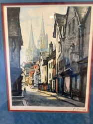 Street Scene with Cathedral Spires (Pastel)