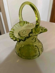 Vintage Green Glass Art Nouveau Basket / Vase