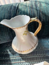 Limoges Porcelain Scalloped Pitcher with Gilt and Floral Decor
