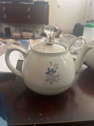 Ceramic Teapot with Floral Decal and Crystal Finial