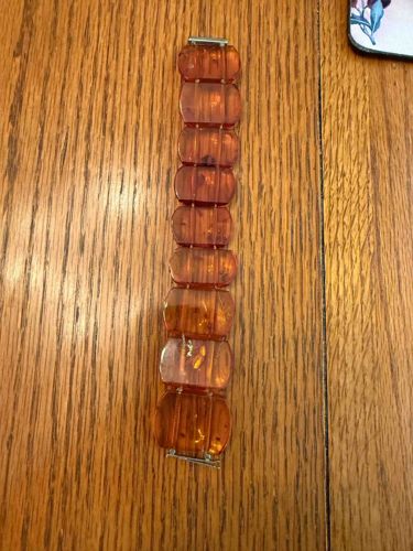 Amber-colored Barrel Bead Stretch Bracelet