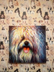 Vibrant Shaggy Dog Portrait Painting