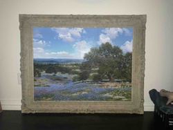 Landscape Painting of Bluebonnets and Tree