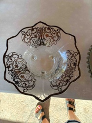 Clear Glass Serving Bowl with Applied Floral and Scrollwork Decoration