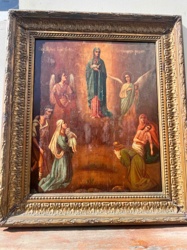 Antique Russian Orthodox Icon of the Seven-Arrow Mother of God / Softener of Evil Hearts