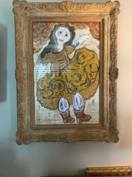 Whimsical Figure in Ruffled Skirt (Folk Art Painting)