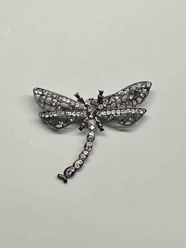 Vintage Silver-Tone Pavé and Openwork Dragonfly Brooch