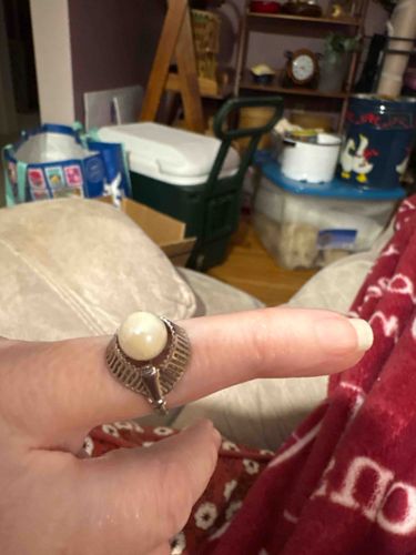 Vintage Faux Pearl Silver-Tone Costume Ring