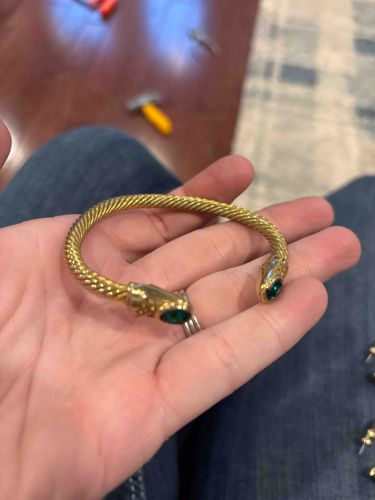 Gold-Tone Sterling Silver Twisted Cable Cuff Bracelet with Simulated Emeralds