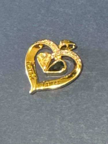 Personalized Heart Pendant with Pave Stones and Central Gem