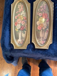 Pair of Antique Floral Still Life Prints in Ornate Gold Frames