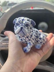 Blue and White Ceramic Bulldog Figurine