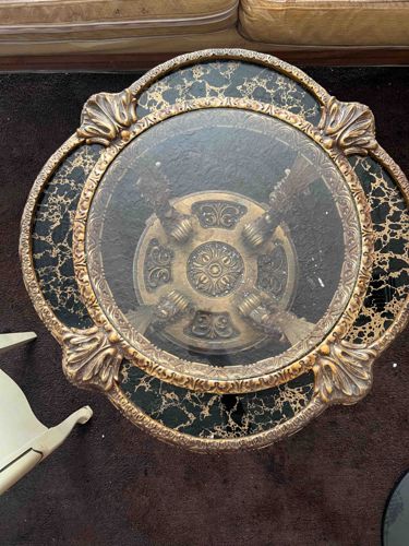 Ornate Decorative Occasional Table with Glass Center Panel